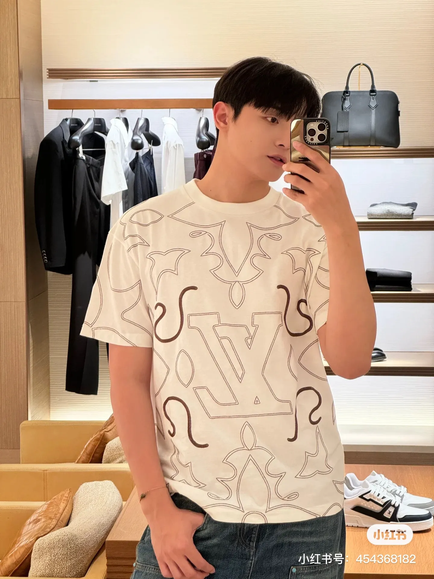Louis Vuitton/Louis Vuitton presbyopic line pattern printed short sleeves